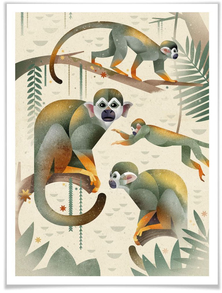 Wall-Art Poster »Squirrel Monkeys«, Tiere, (1 St.), Poster ohne Bilderrahmen von Wall-Art