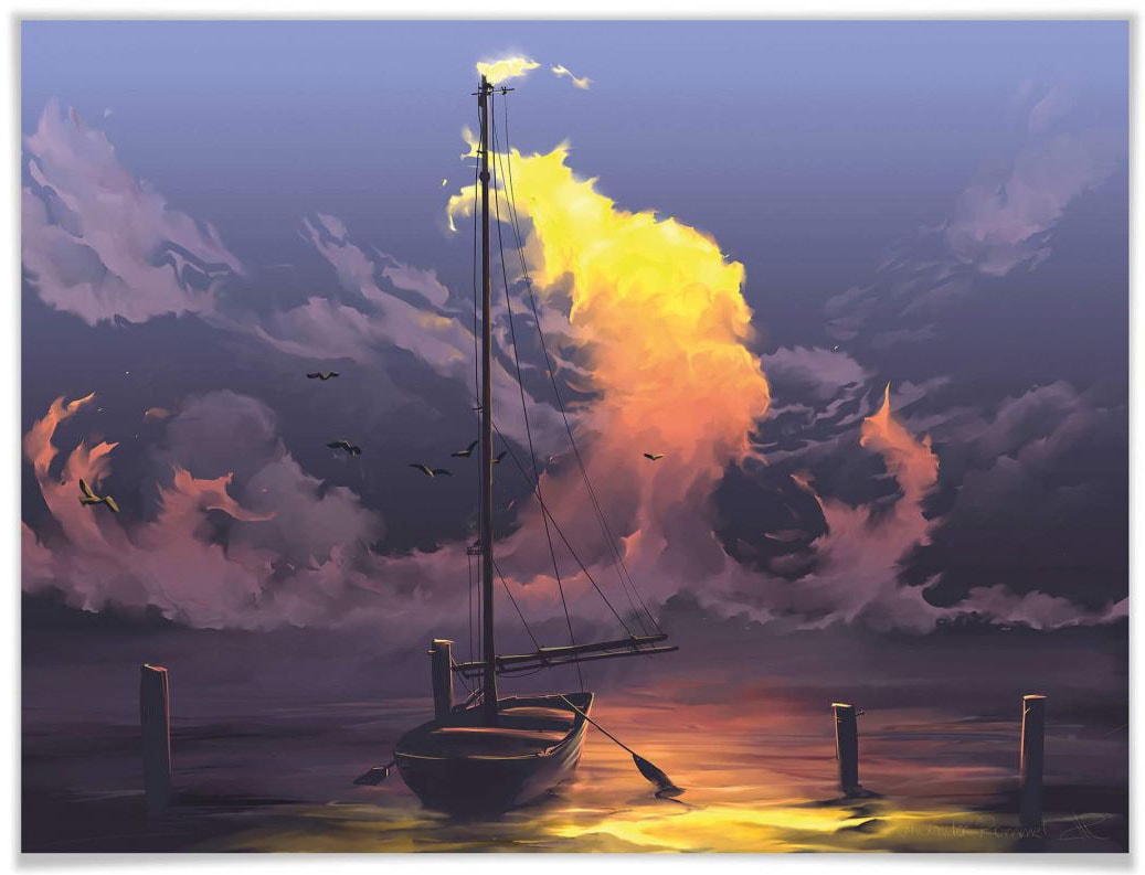 Wall-Art Poster »Surrealismus Bild Segelboot«, Boote & Schiffe, (1 St.), Poster ohne Bilderrahmen von Wall-Art