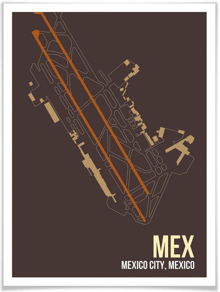 Wall-Art Poster »Wandbild MEX Grundriss Mexico City«, Grundriss, (1 St.), Poster ohne Bilderrahmen von Wall-Art