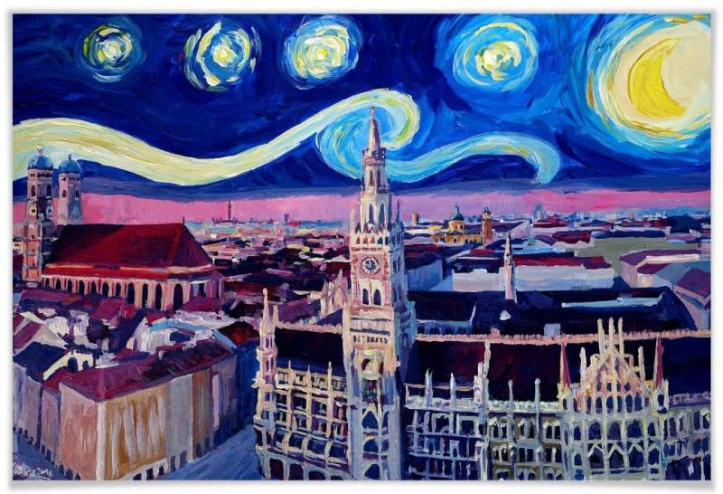 Wall-Art Poster »van Gogh Stil München bei Nacht«, Stadt, (1 St.), Poster ohne Bilderrahmen von Wall-Art