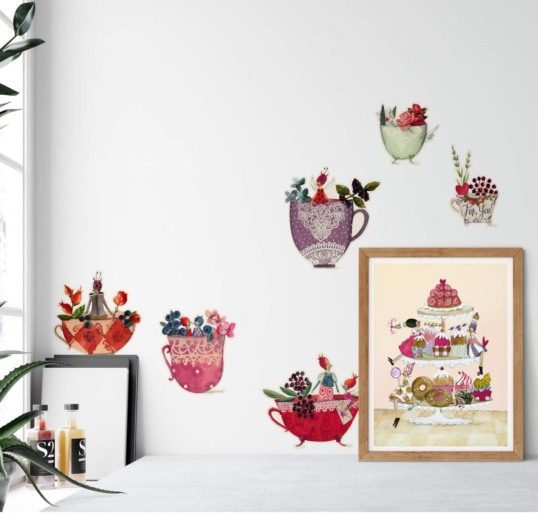 Wall-Art Wandtattoo »Bunte Blumen Fee Tassen«, (1 St.), selbstklebend, entfernbar von Wall-Art