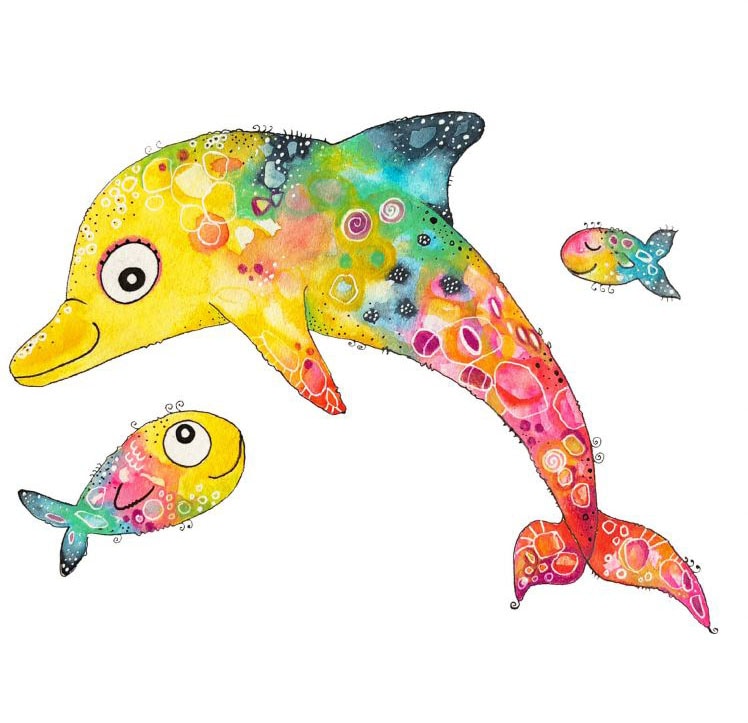 Wall-Art Wandtattoo »Lebensfreude Delfin Fische«, (1 St.), selbstklebend, entfernbar von Wall-Art
