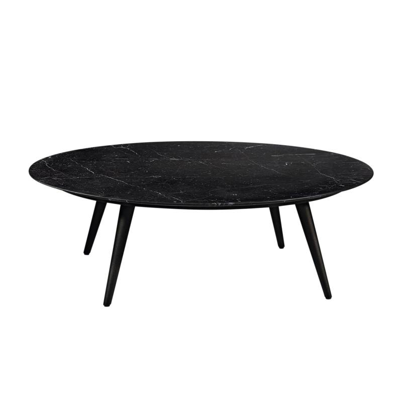 375 Beistelltisch, Grösse d. 38 x h. 39.5 cm, Tischplatte marmor - nero marquina .115, Untergestell eiche geflammt 14wo von Walter Knoll