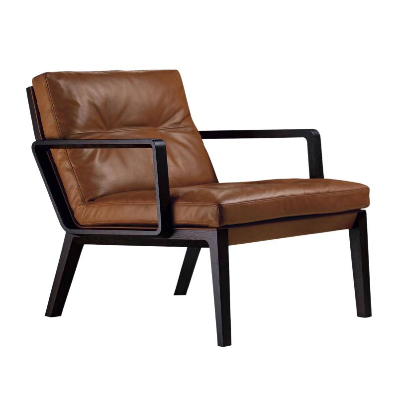 Andoo Lounge Sessel, Rückenlehne hoch - 89 cm, Bezug leder select blau 1301, Untergestell eiche tobacco 131wo von Walter Knoll