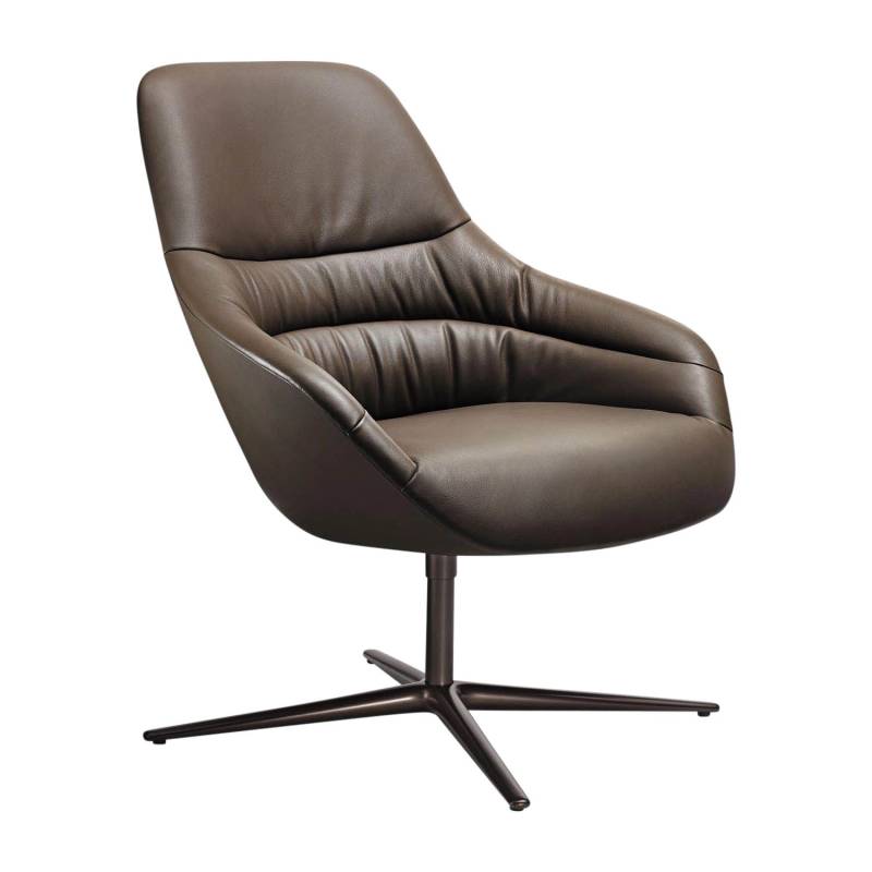 Kyo Lounge Sessel, Bezug leder select blau 1301, Untergestell matt-pulverbeschichtet bronze von Walter Knoll