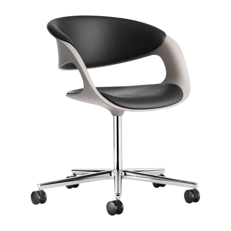 Lox Bürodrehstuhl, Rückenpad leder select brown 1356, Bezug leder select schwarz, Aussenschale greige matt, Untergestell matt-pulverbeschichtet sch... von Walter Knoll