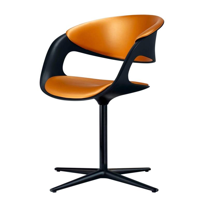 Lox Konferenzstuhl, Rückenpad leder select schwarz 1300, Bezug leder select brown 1356, Aussenschale greige matt, Untergestell hochglanz poliert von Walter Knoll