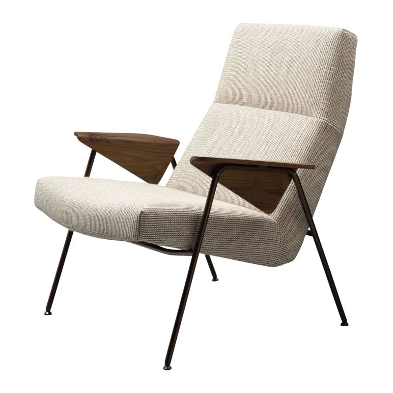 Votteler Chair Lounge Sessel, Bezug leder select schwarz, Armlehne nussbaum mit splintanteil 99wo, Untergestell matt-pulverbeschichtet schwarz von Walter Knoll