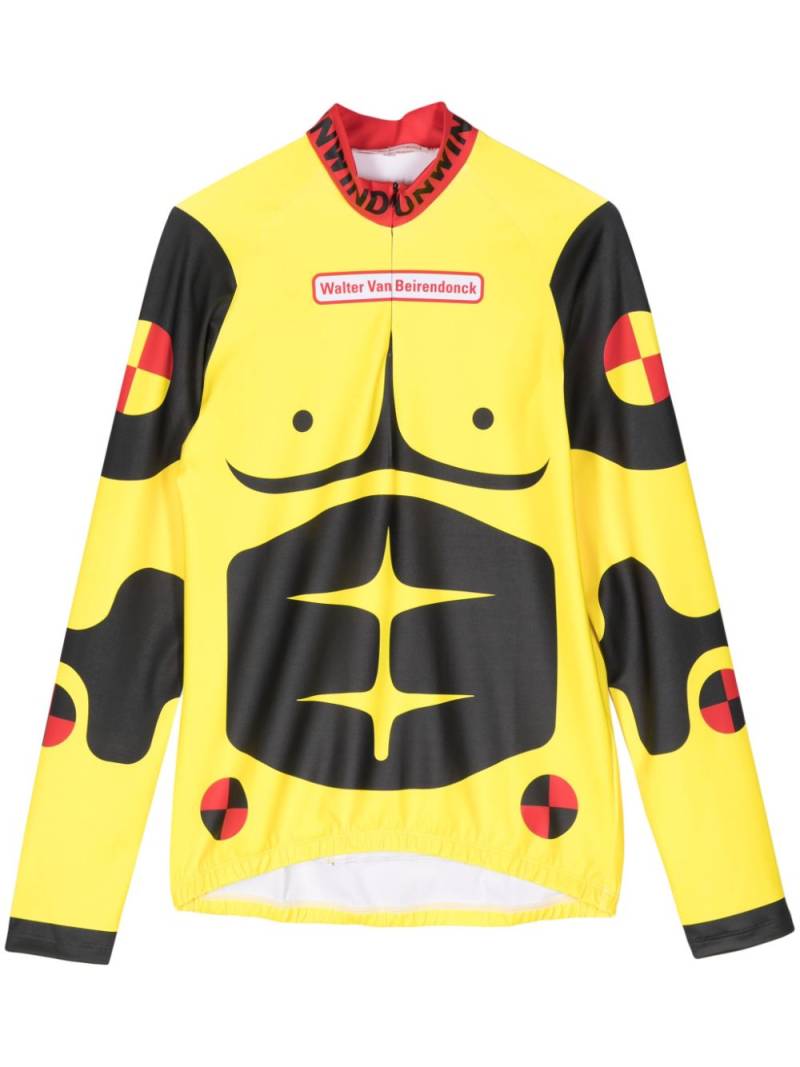 Walter Van Beirendonck Dummy-print long-sleeve cycling top - Yellow von Walter Van Beirendonck