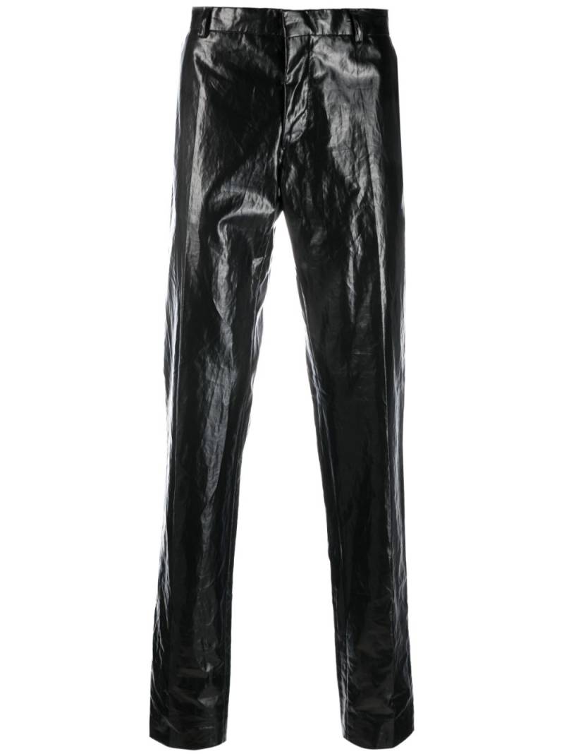 Walter Van Beirendonck Sharp vinyl-finish straight-leg trousers - Black von Walter Van Beirendonck