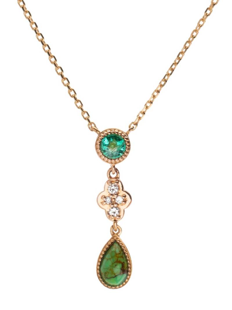 We by WHITEbIRD 18kt rose gold Clover turquoise emerald and diamond necklace - Pink von We by WHITEbIRD