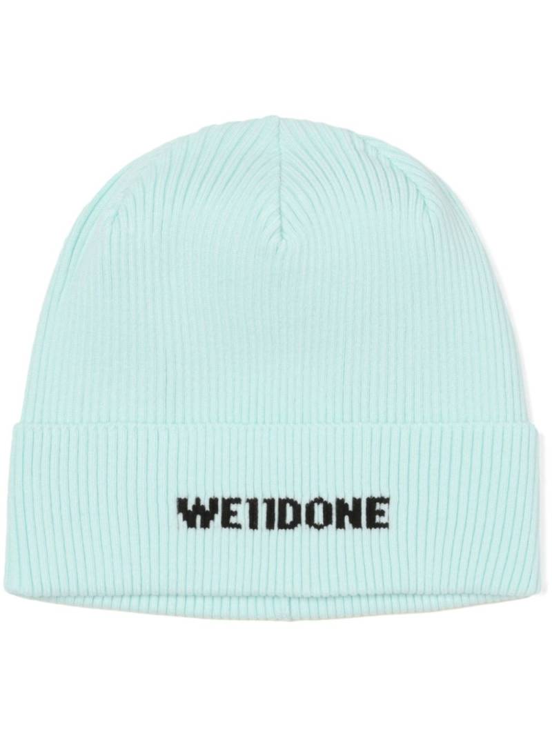 We11done logo-intarsia ribbed beanie - Blue von We11done