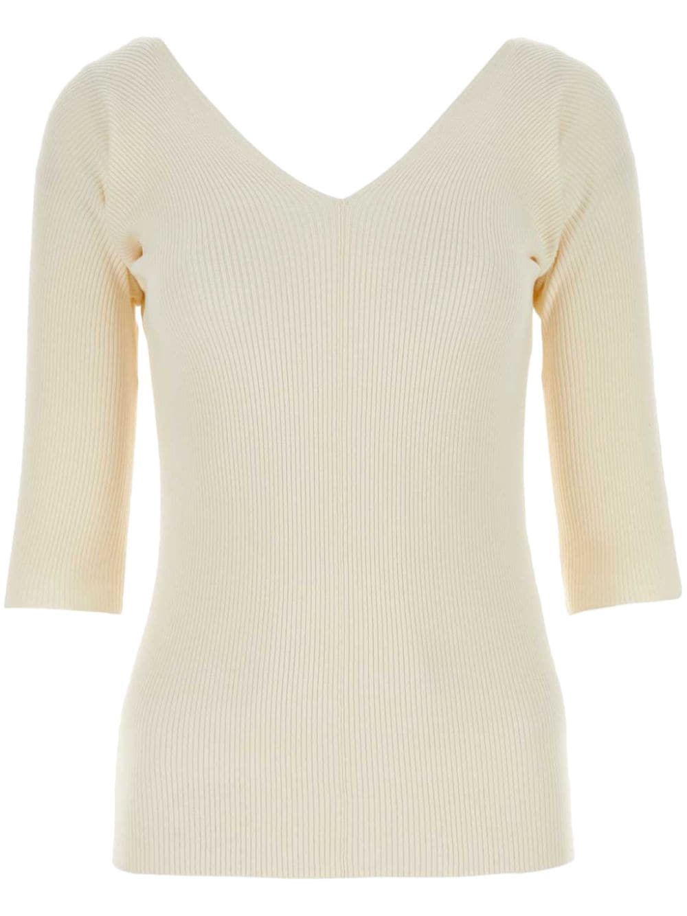 Weekend Max Mara ribbed v-neck knit top - Neutrals von Weekend Max Mara