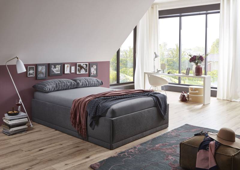 Westfalia Schlafkomfort Polsterbett »Texel«, Komforthöhe mit Zierkissen, Bettkasten bei Ausführung mit Matratze von Westfalia Schlafkomfort