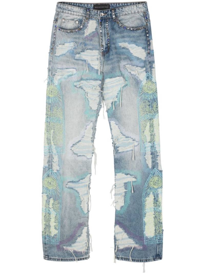 Who Decides War distressed straight-leg jeans - Blue von Who Decides War