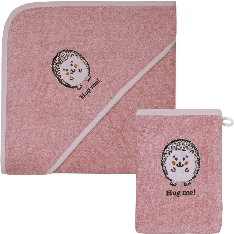 Wörner Handtuch Set »Igel rosa Kapuzenbadetuch 100/100 mit Waschhandschuh«, (Spar-Set, 2 St., Kapuzenhandtuch 100 x 100 cm-Waschhandschuh 15 x 21 cm), mi süsser Igelstickerei von Wörner