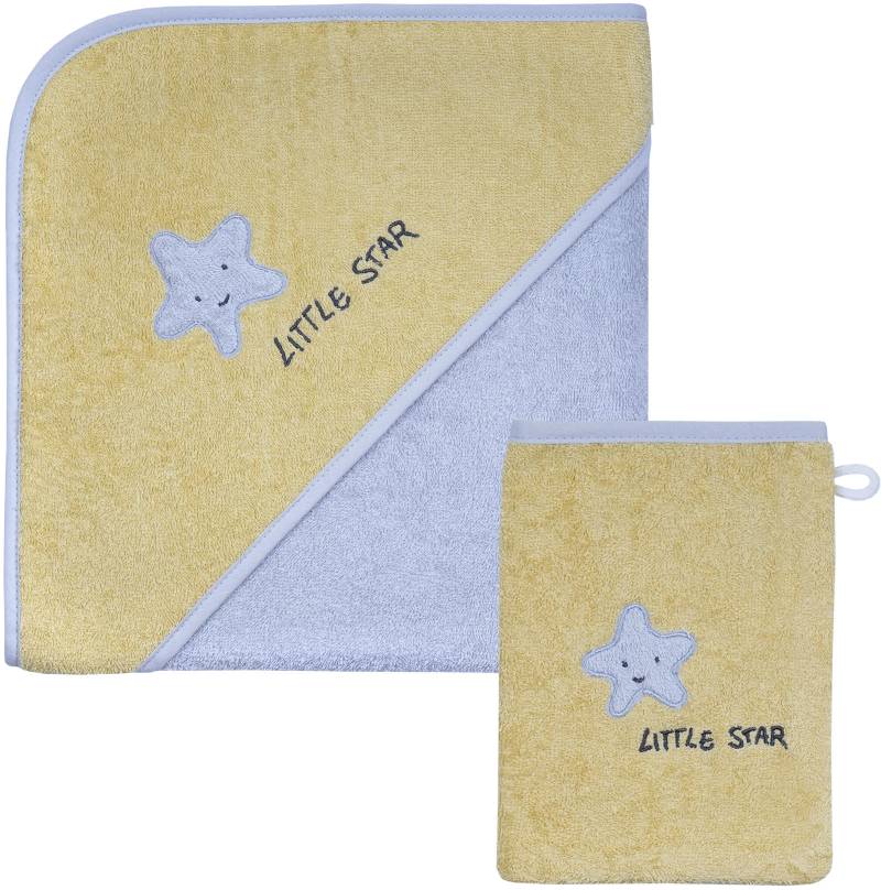 Wörner Handtuch Set »Little Star Kapuzenbadetuch 100/100 mit Waschhandschuh«, (Spar-Set, 2 St., 1xBadetuch 100/100 cm-1xWaschlappen 15/21 cm), mit Stickerei Stern mit Schriftzug von Wörner