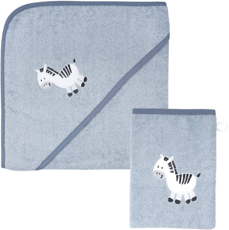 Wörner Handtuch Set »Zebra blau Kapuzenbadetuch 100/100 mit Waschhandschuh«, (Spar-Set, 2 St.), mit süsser Zebrastickerei von Wörner