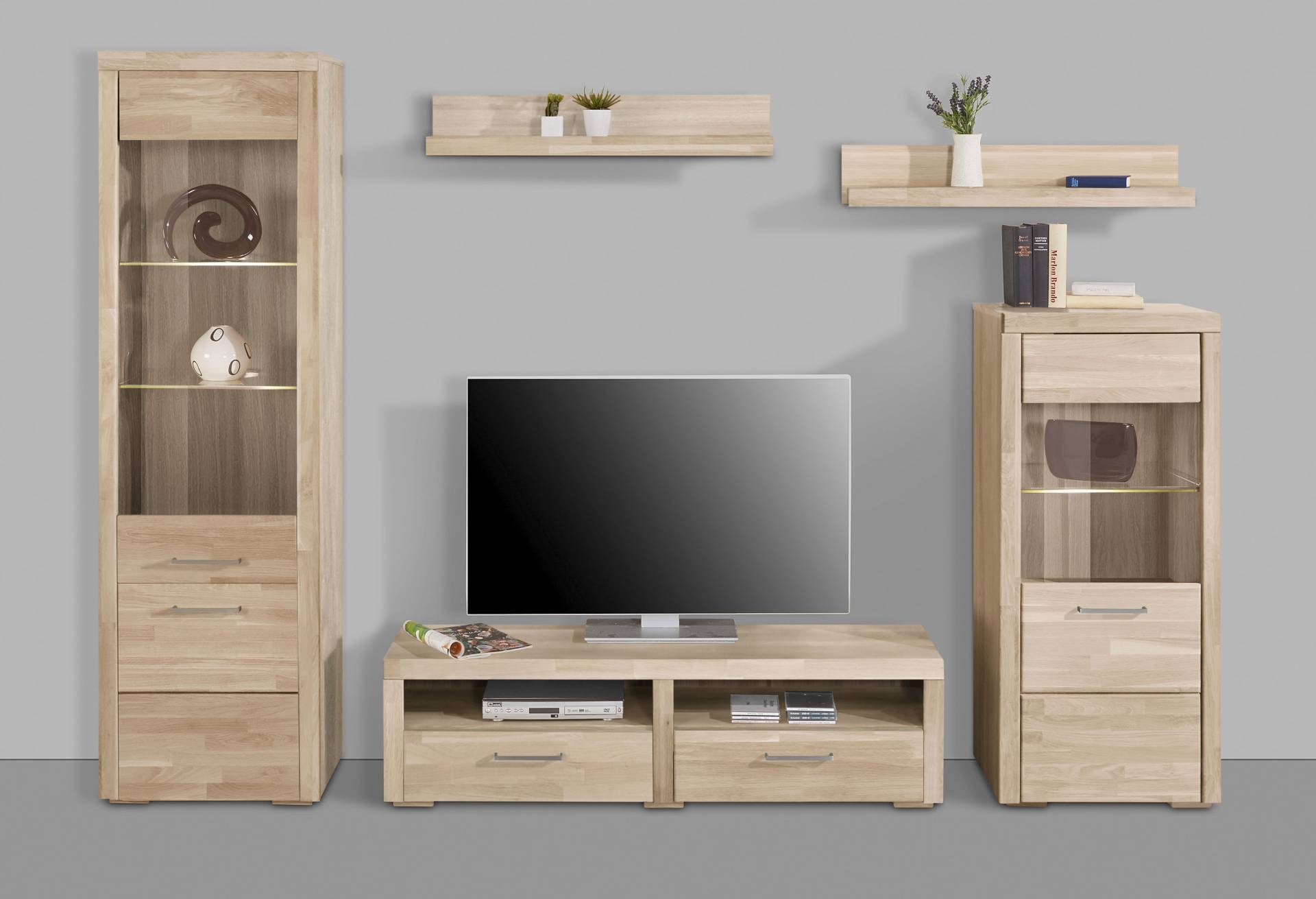 Home affaire Wohnwand »Falco«, (Set, 4 St., 5), Fronten aus Massivholz von home affaire