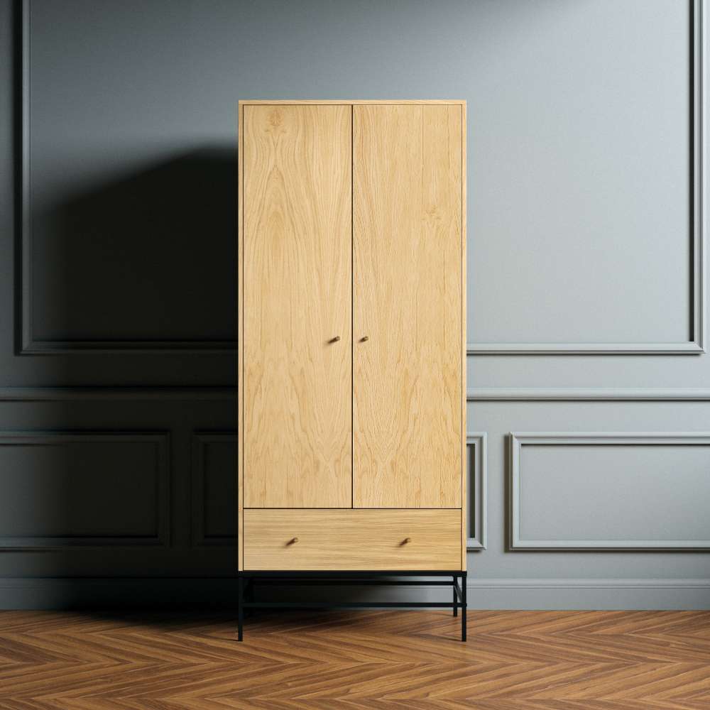 Woodman Kleiderschrank »Flora«, Holzfurnier aus Eiche, Fussrahmen aus Metall, Breite 80 cm von Woodman