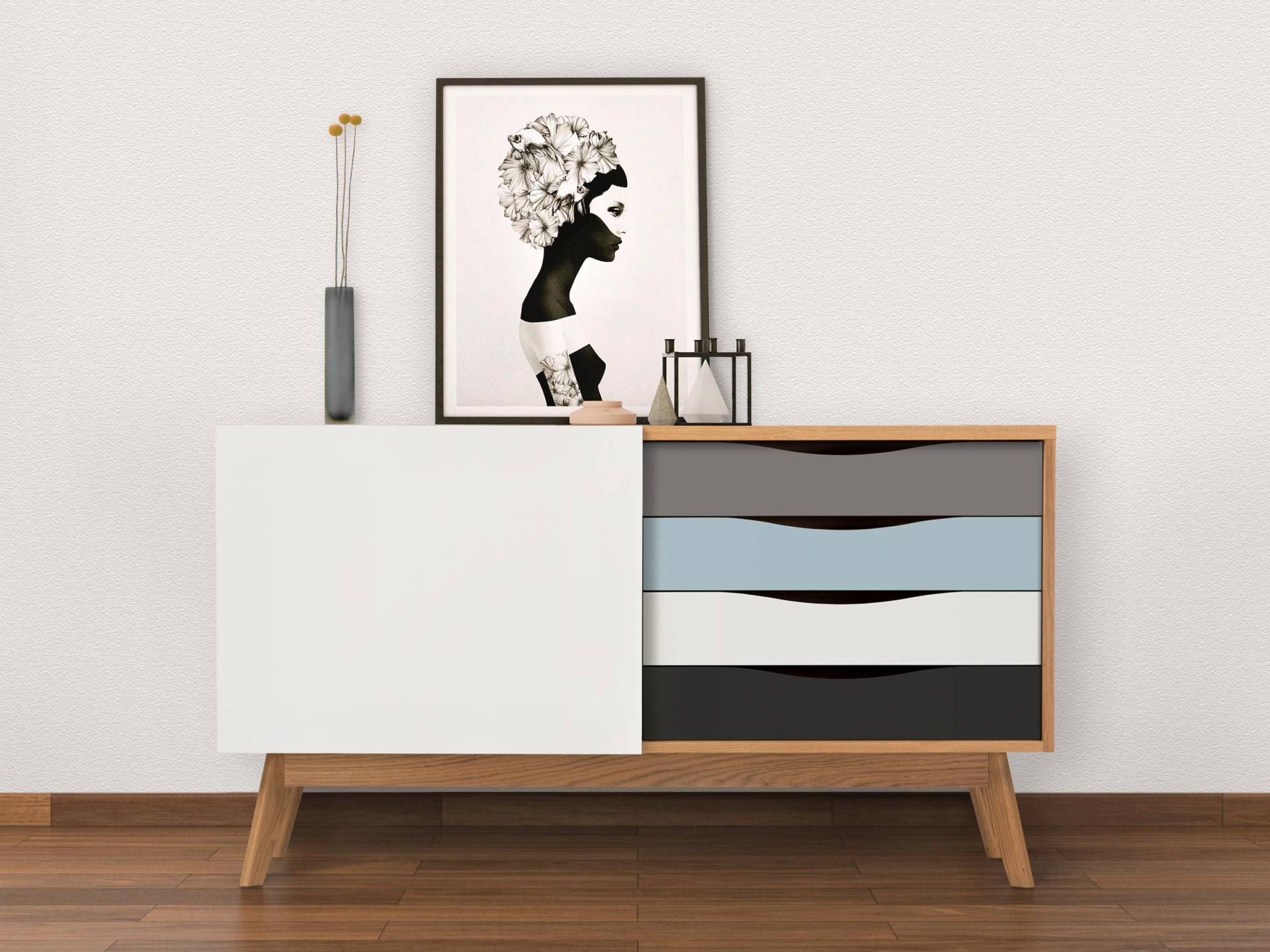 Woodman Sideboard »Hilla«, Breite 130 cm, im angesagten skandinavischen Look, Fussrahmen aus Eiche von Woodman