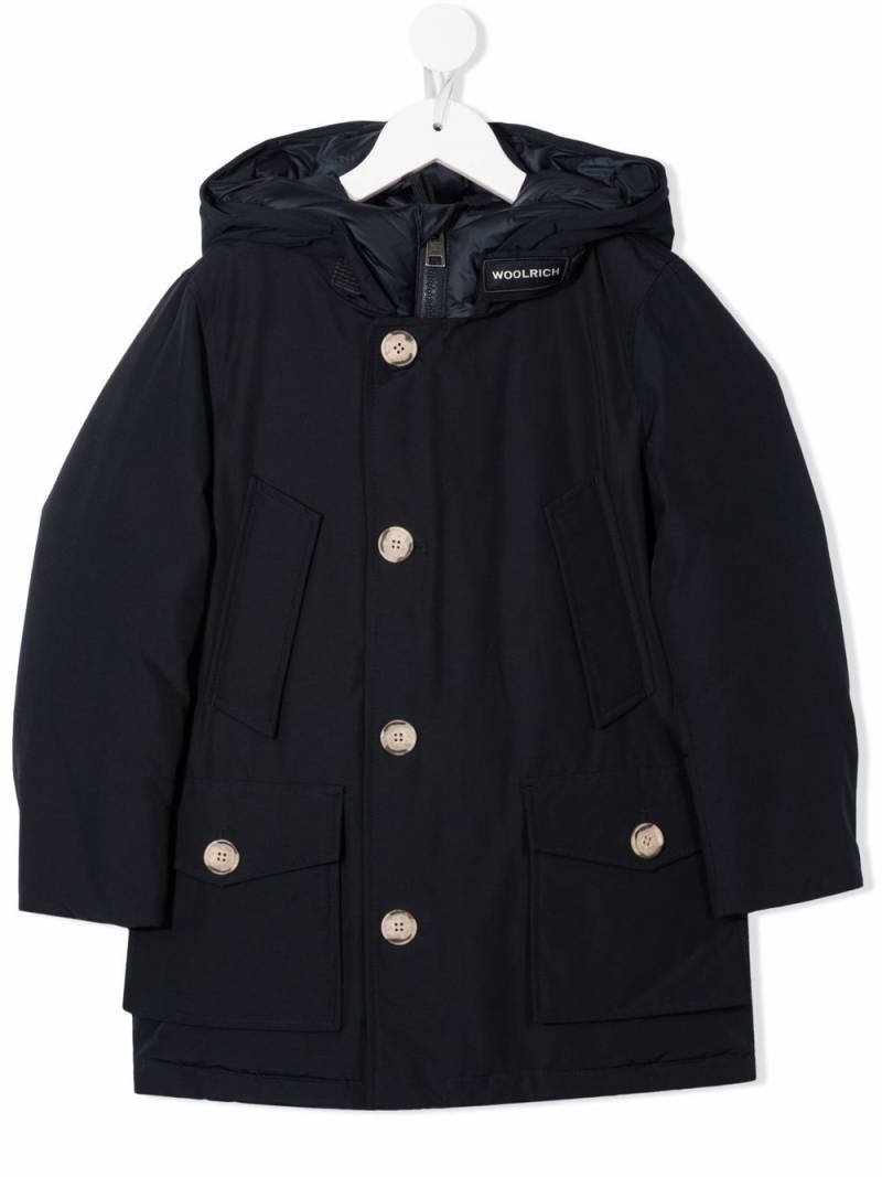 Woolrich Kids collar-logo hooded padded coat - Blue von Woolrich Kids