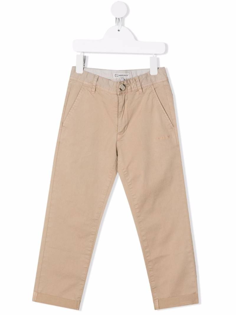 Woolrich Kids embroidered-logo four-pocket chinos - Neutrals von Woolrich Kids