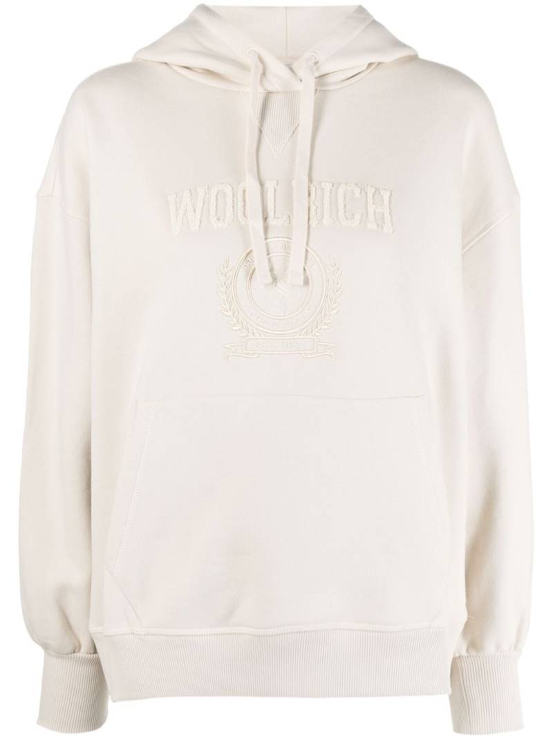 Woolrich logo-embroidered long-sleeve hoodie - Neutrals von Woolrich