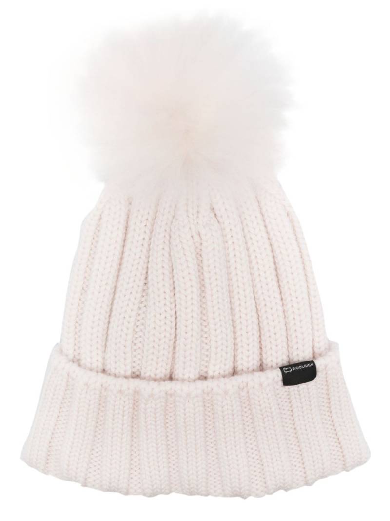 Woolrich logo-patch wool beanie - White von Woolrich