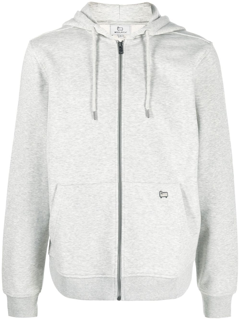 Woolrich logo-patch zip-up drawstring hoodie - Grey von Woolrich