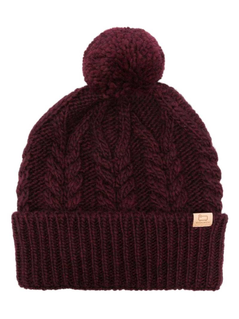 Woolrich logo-tag pompom-detail beanie - Purple von Woolrich