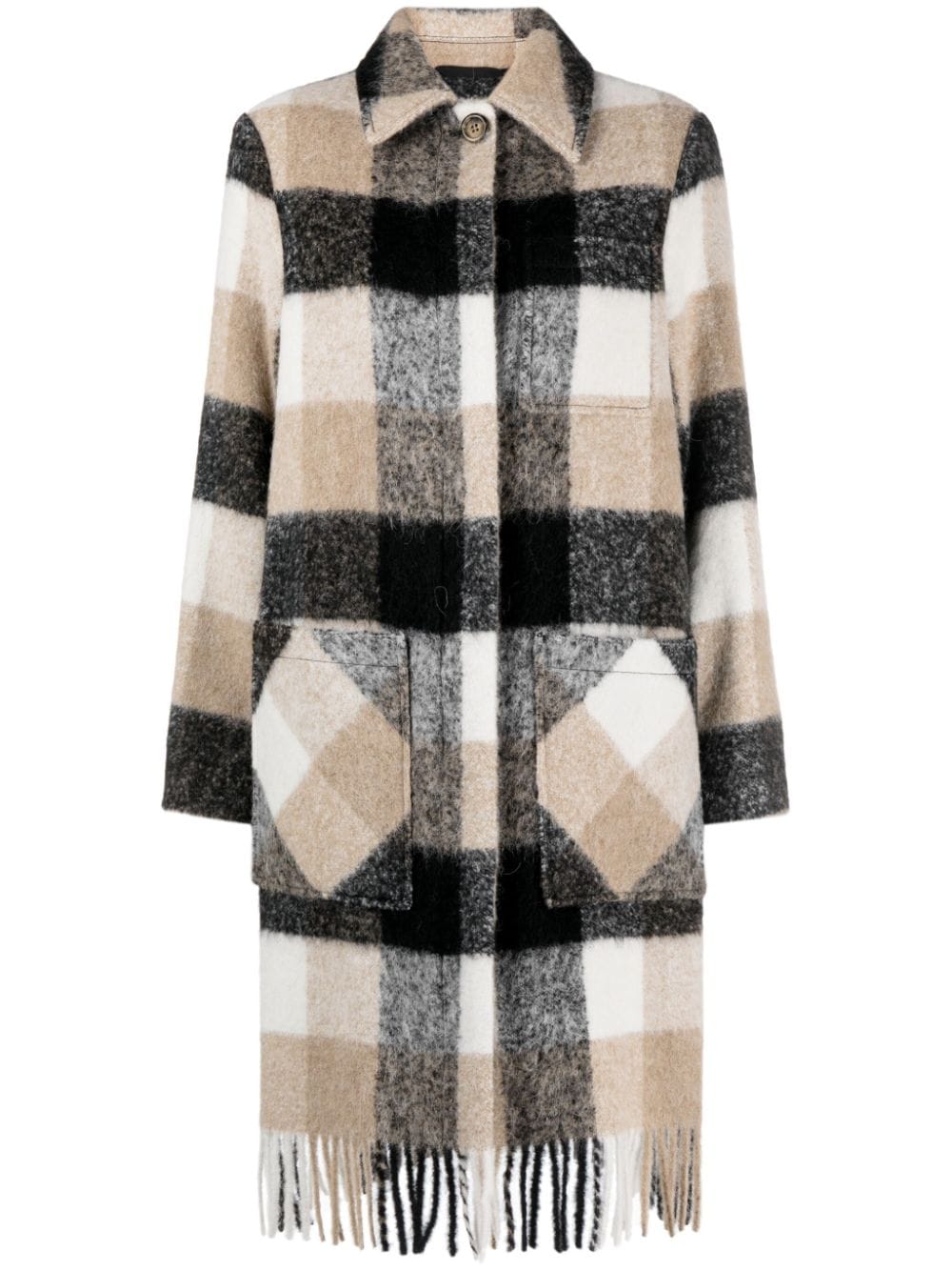 Woolrich plaid-check fringed-hem coat - Neutrals von Woolrich