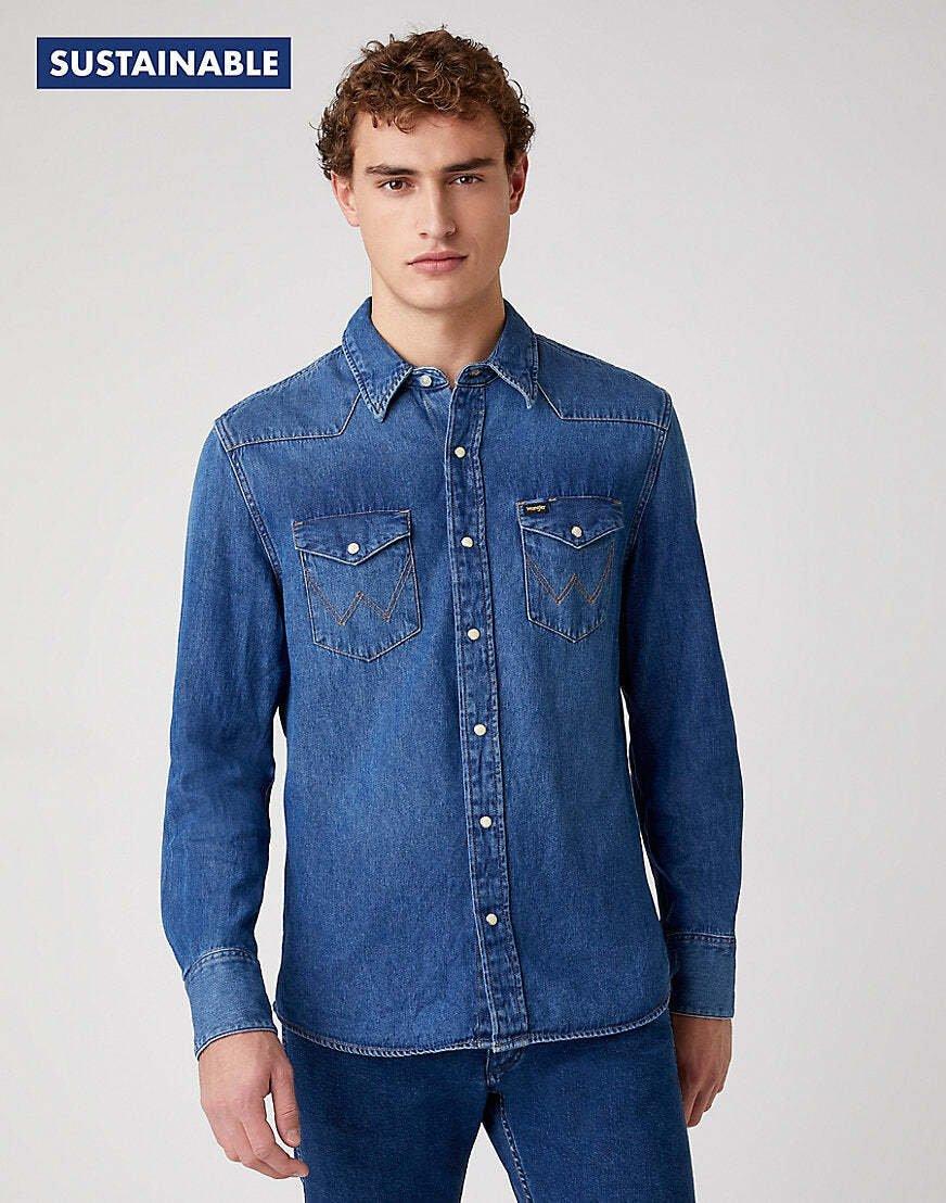 Hemd 27mw Western Herren Blau Denim M von Wrangler