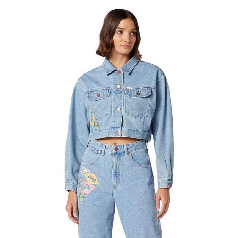 Wrangler - jeansjacke cropped top 80's, für Herren, Blau Denim, Größe M von Wrangler