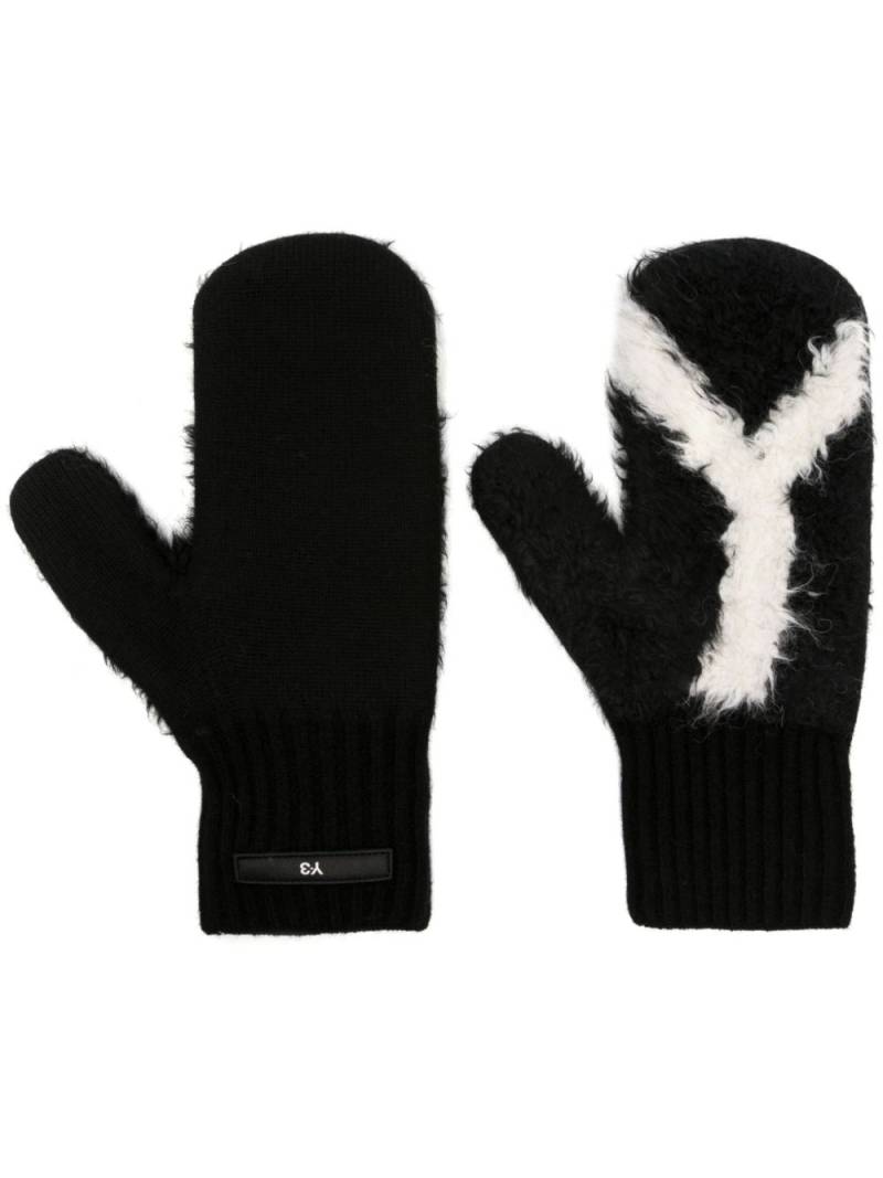 Y-3 logo-patch faux-shearling-trim gloves - Black von Y-3