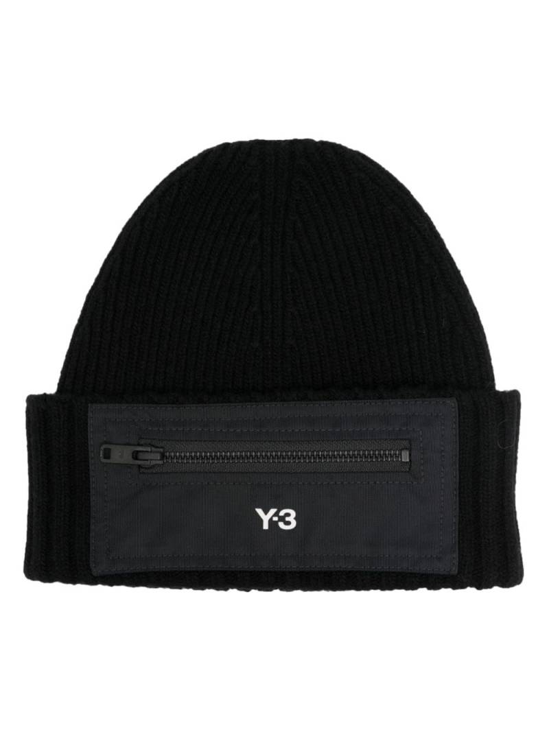 Y-3 logo-print wool beanie - Black von Y-3