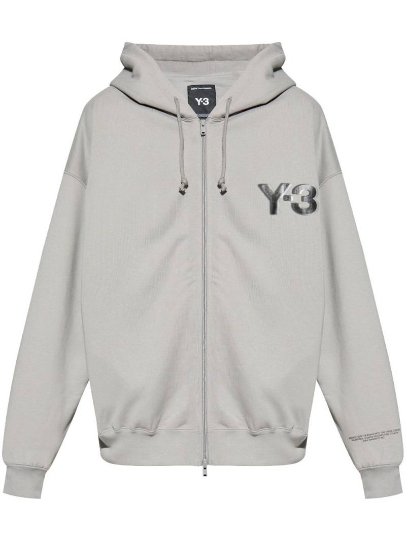 Y-3 logo-print cotton hoodie - Grey von Y-3