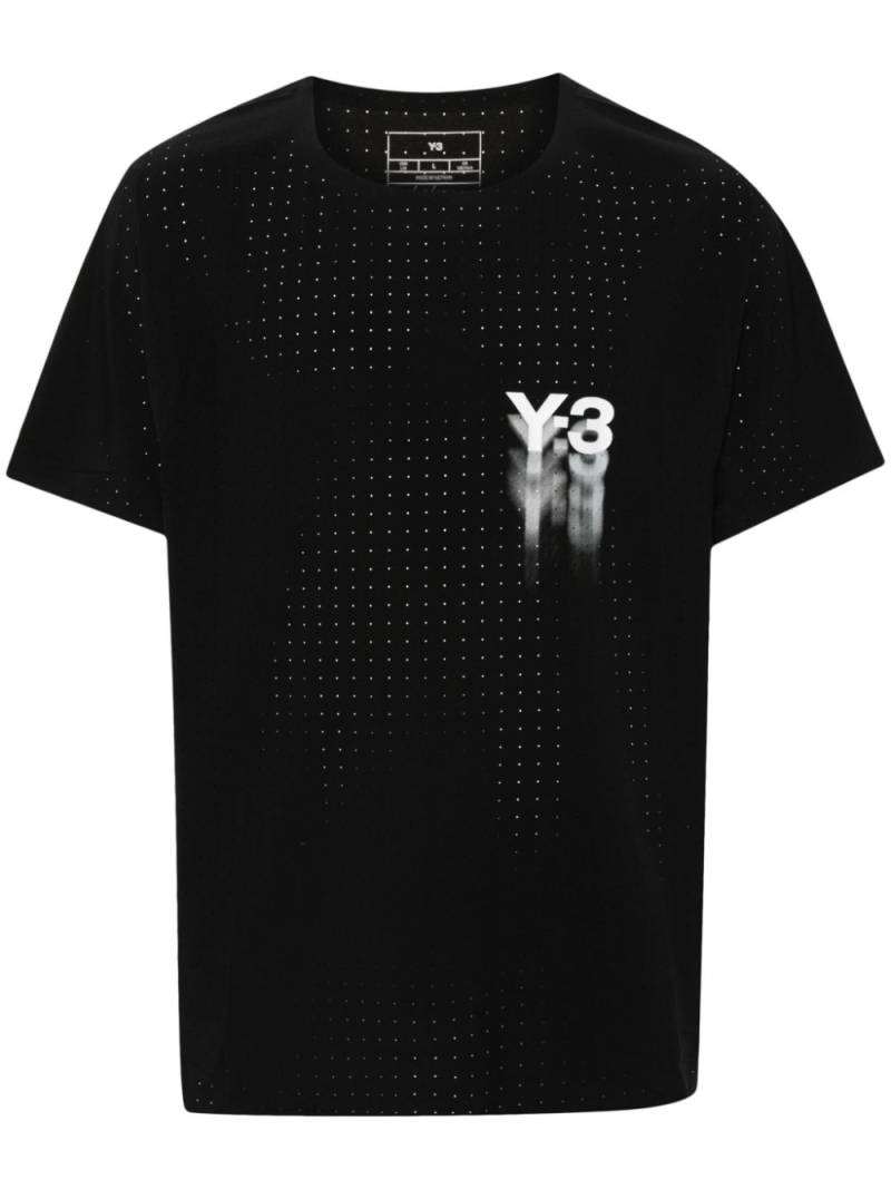 Y-3 logo-print perforated T-shirt - Black von Y-3