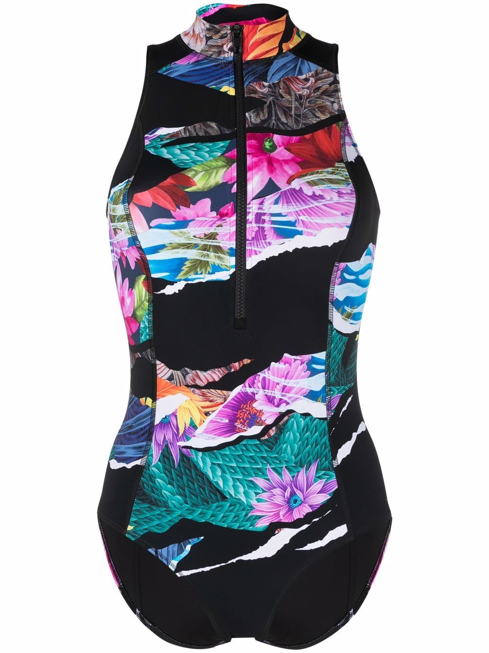 Y-3 panelled floral-print swimsuit - Black von Y-3