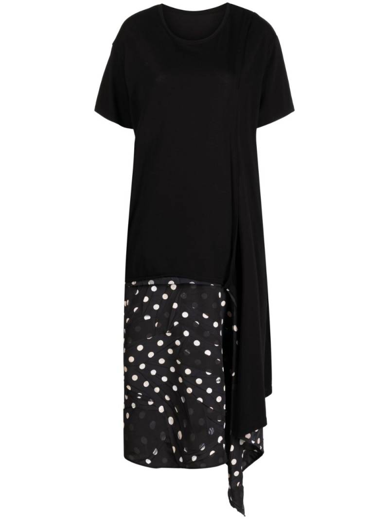 Y's asymmetric polka-dot detailed dress - Black von Y's