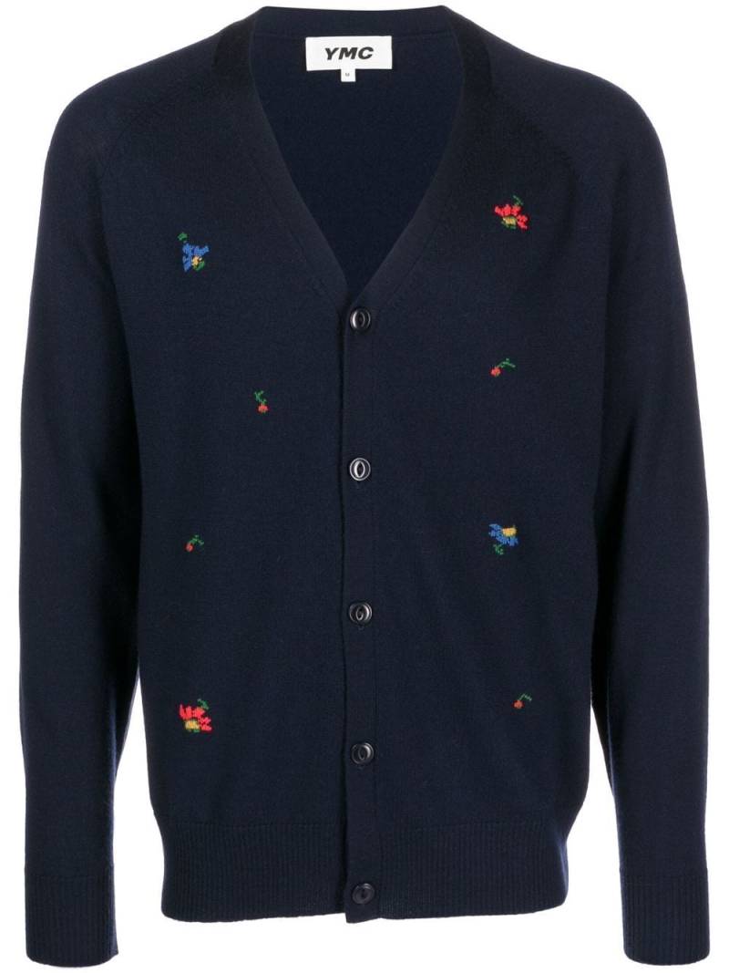 YMC embroidered V-neck cardigan - Blue von YMC