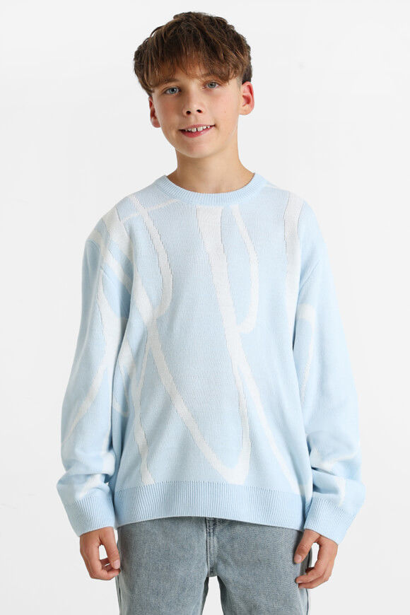 Yeet Feinstrickpullover | Hellblau + Weiss | Jungen  | 10 von Yeet