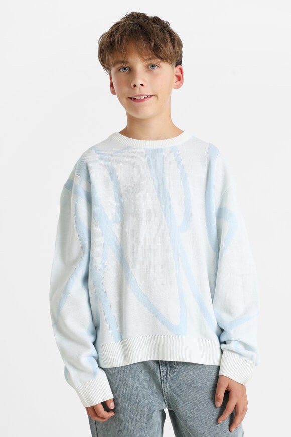 Yeet Feinstrickpullover | Weiss + Hellblau | Jungen  | 10 von Yeet