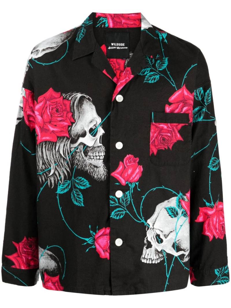 Yohji Yamamoto Wildside skull-print cotton shirt - Black von Yohji Yamamoto