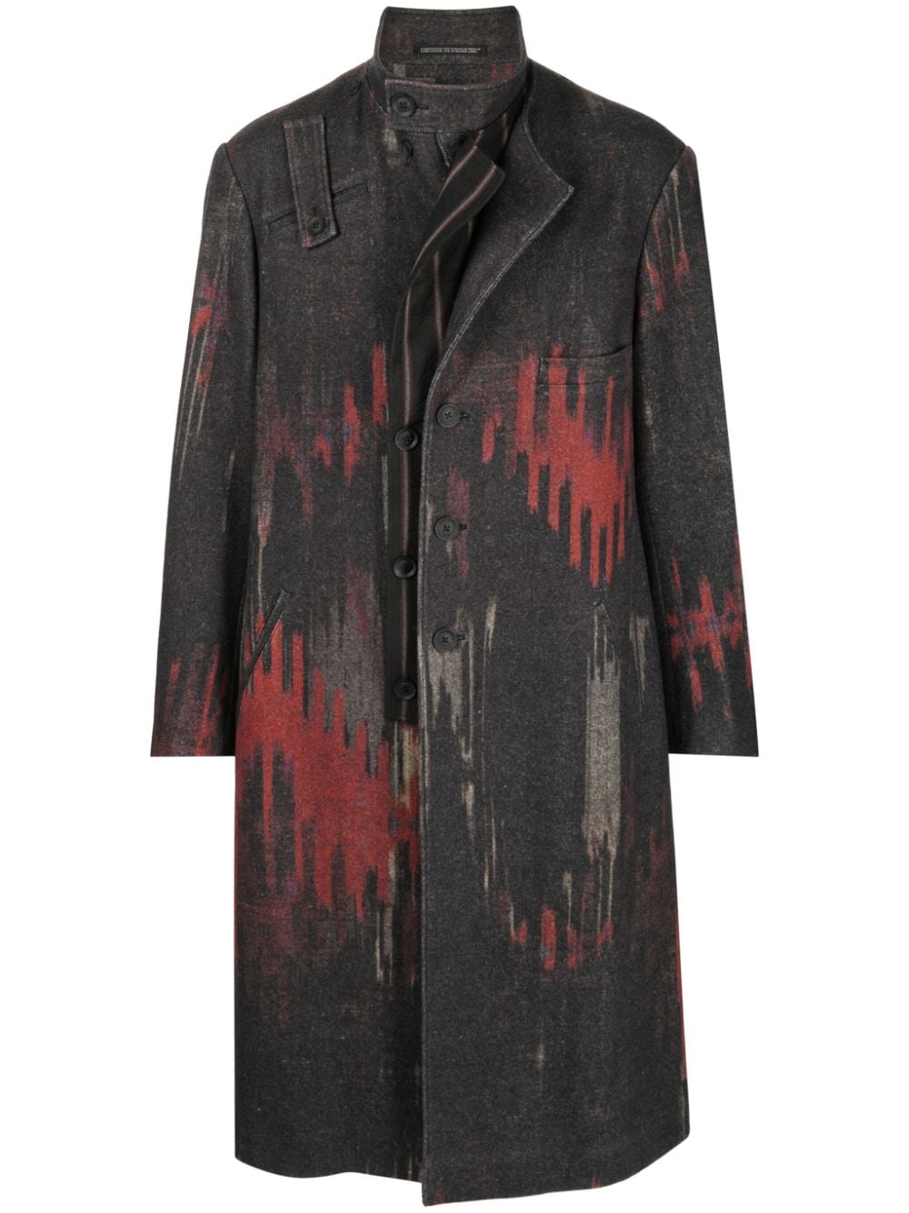 Yohji Yamamoto abstract-pattern asymmetric wool blend coat - Grey von Yohji Yamamoto