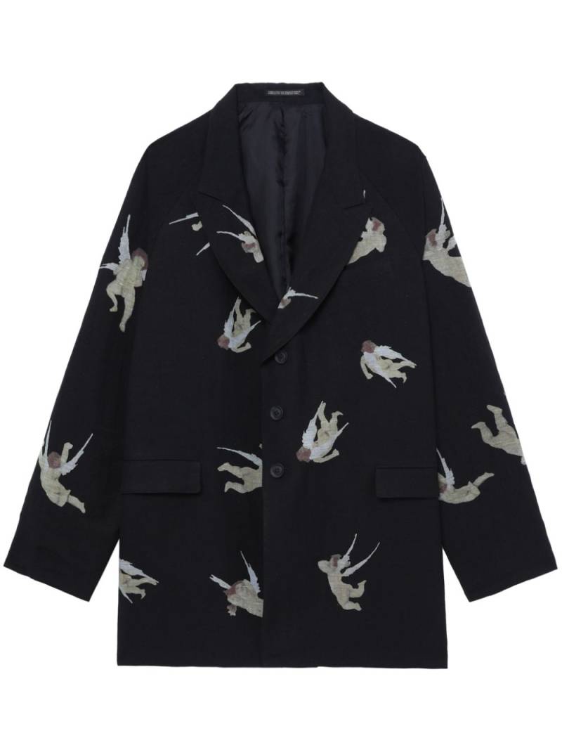 Yohji Yamamoto angel-print single-breasted blazer - Black von Yohji Yamamoto