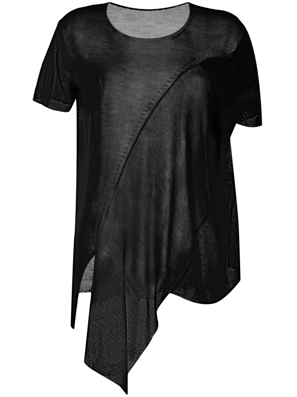 Yohji Yamamoto asymmetric semi-sheer T-shirt - Black von Yohji Yamamoto