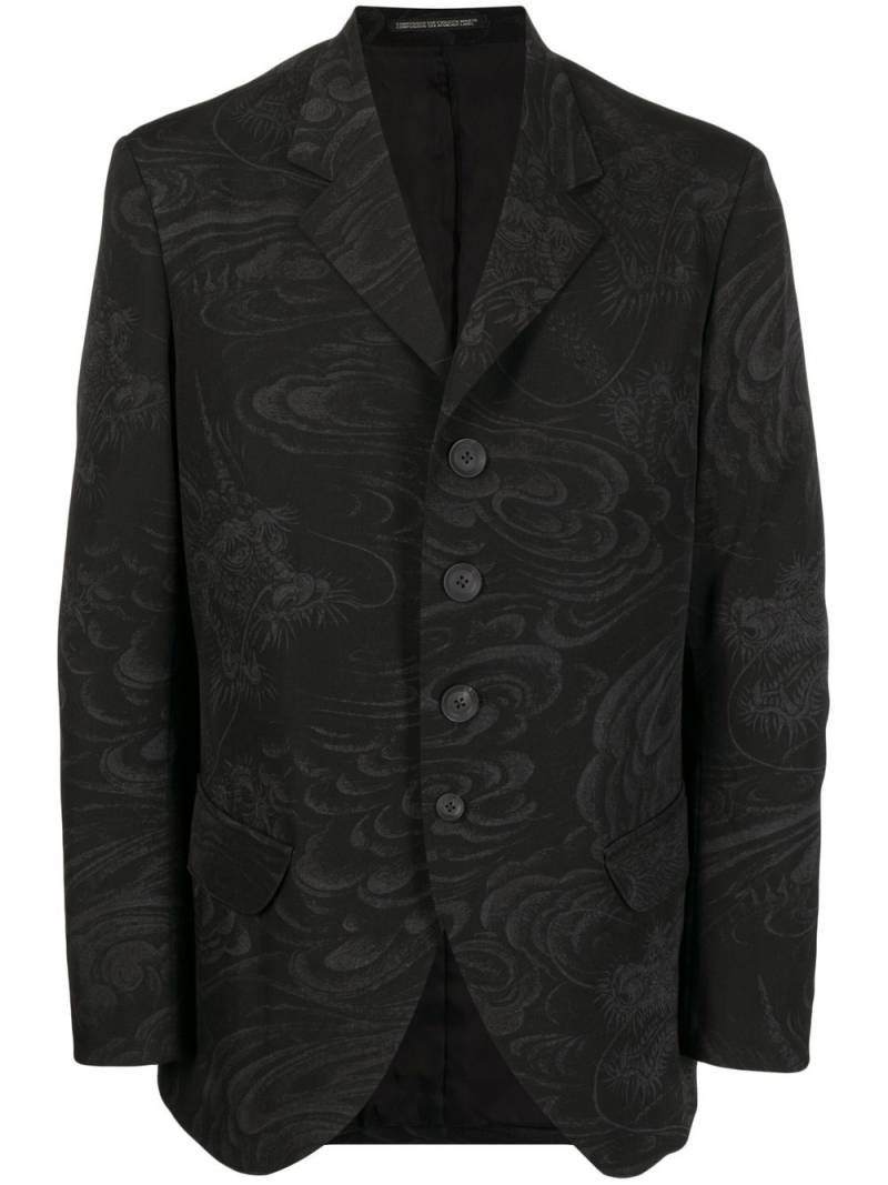 Yohji Yamamoto baroque-print wool single-breasted blazer - Black von Yohji Yamamoto