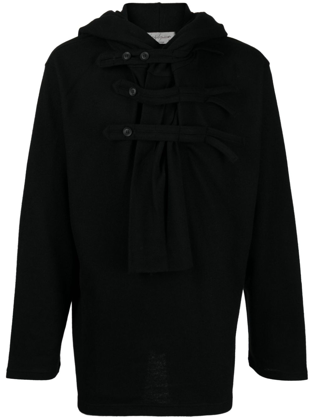 Yohji Yamamoto decorative-button wool-blend hoodie - Black von Yohji Yamamoto