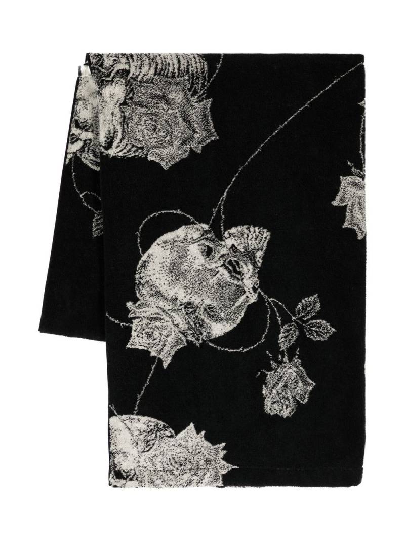 Yohji Yamamoto floral-print cotton bath towel - Black von Yohji Yamamoto